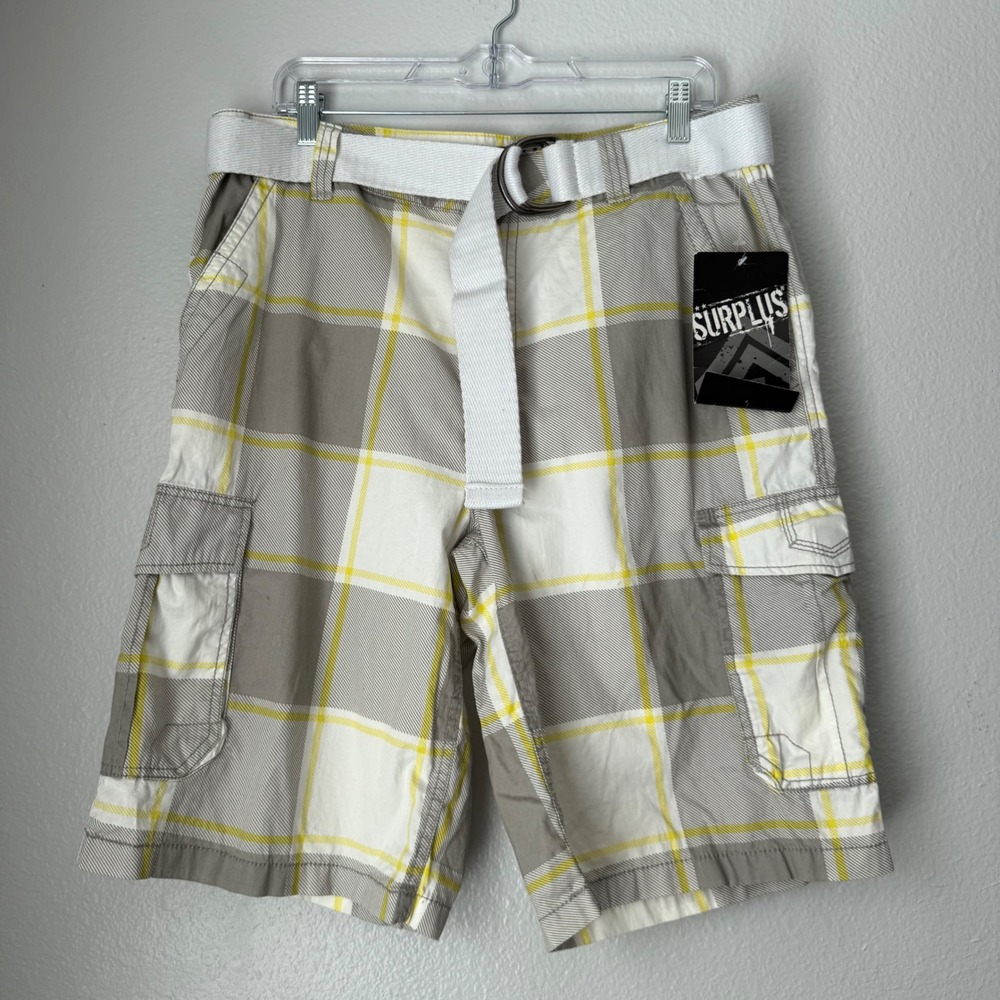 Vintage‎ Surplus Plaid Cargo Shorts with Belt Y2K Deadstock Streetwear size 36